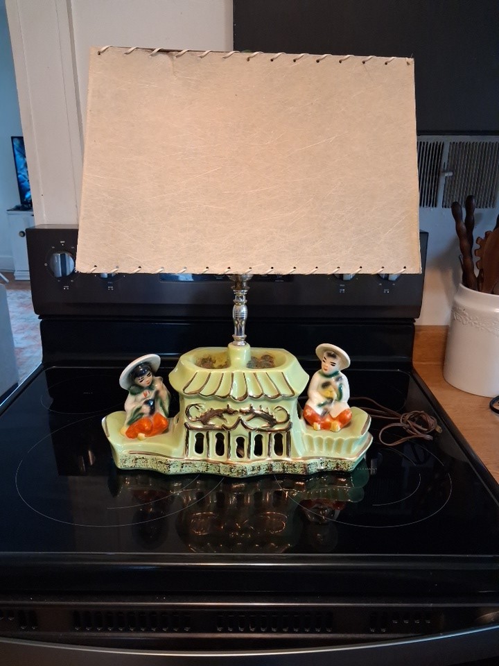 vintage mid-century modern Asian-themed TV lamp, manufactured by Premco Manufact