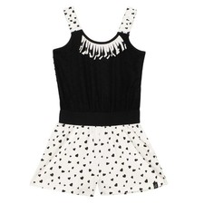 Deax Par Deux Black  White Heart Print Romper with Fringe Detail // 10