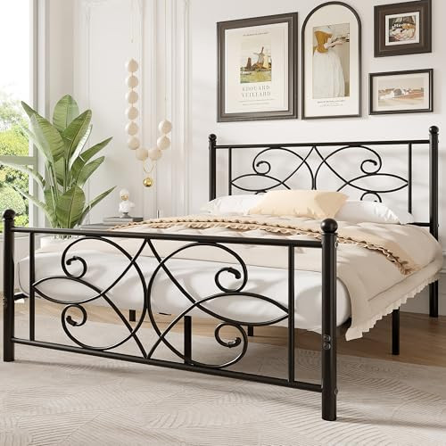 Queen Size Metal Bed Frame with Headboard & Footboard Heavy Duty Platform Base