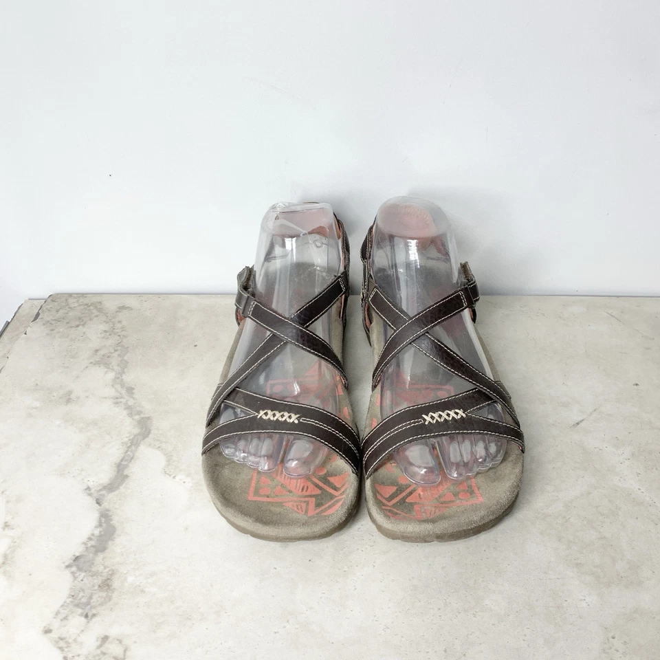 Sandalias Merrell Mujer Talla 7 Zapatos Marrón Cuero Tirantes Chanclas Ajustables Foto 2 de 4