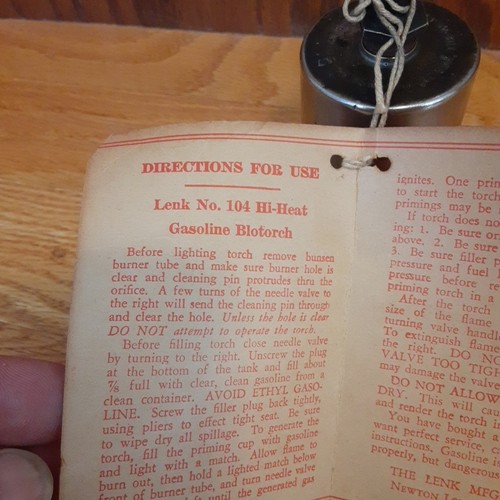 Vintage Small Gasoline blow torch Lenk No. 104 Blotorch McGill Mfg. 1903 - Picture 4 of 10