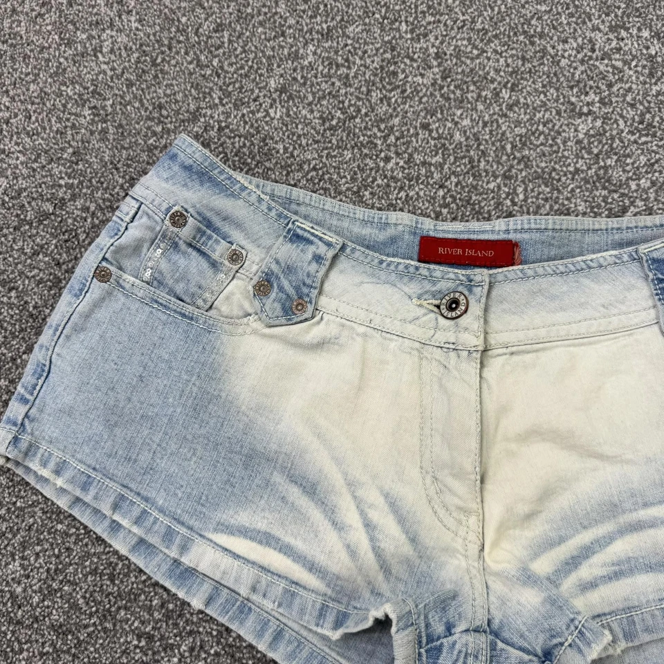 Y2K vintage low rise denim mini shorts faded hope slogan patchwork embroidered  - Image 4 of 4