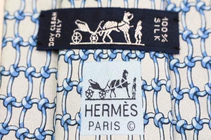 Hermes Checkered Pattern Silk Necktie Luxury Auth… - image 2