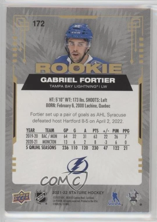 2021-22 Upper Deck Stature Rookies Red /75 Gabriel Fortier #172 Rookie RC - Image 2 of 2