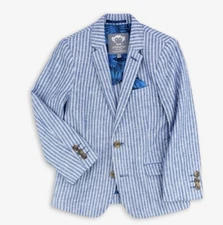APPAMAN Boys Tailored Linen Blend Pinstripe Blazer Preppy Academia Classic Sz 8