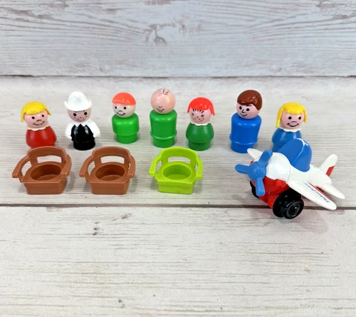 VTG Fisher Price Little People Plastic Figures Toys Chairs Plane Lot Bundle FSHP