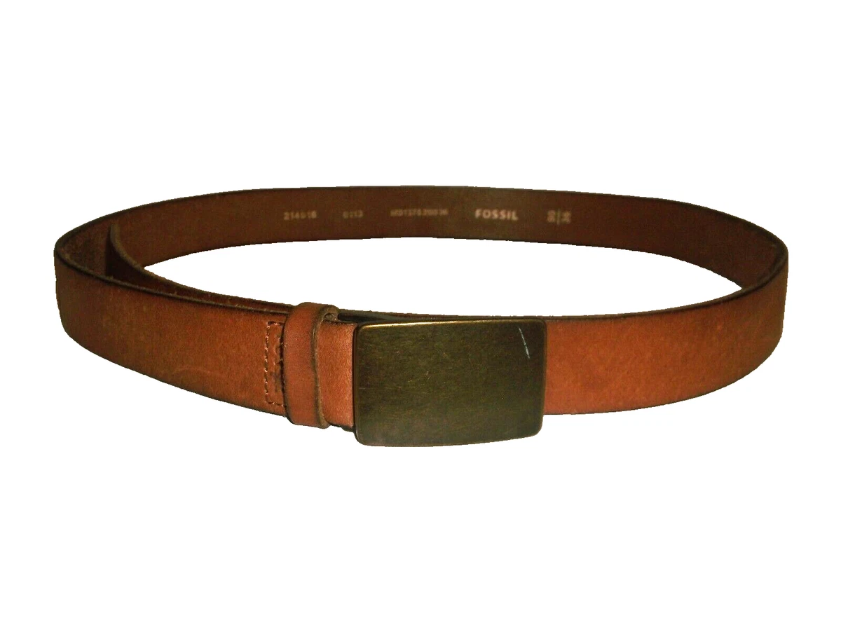 Fossil Brown Leather Belt  with Raised  Weave Design & Brass Buckle 47.5\