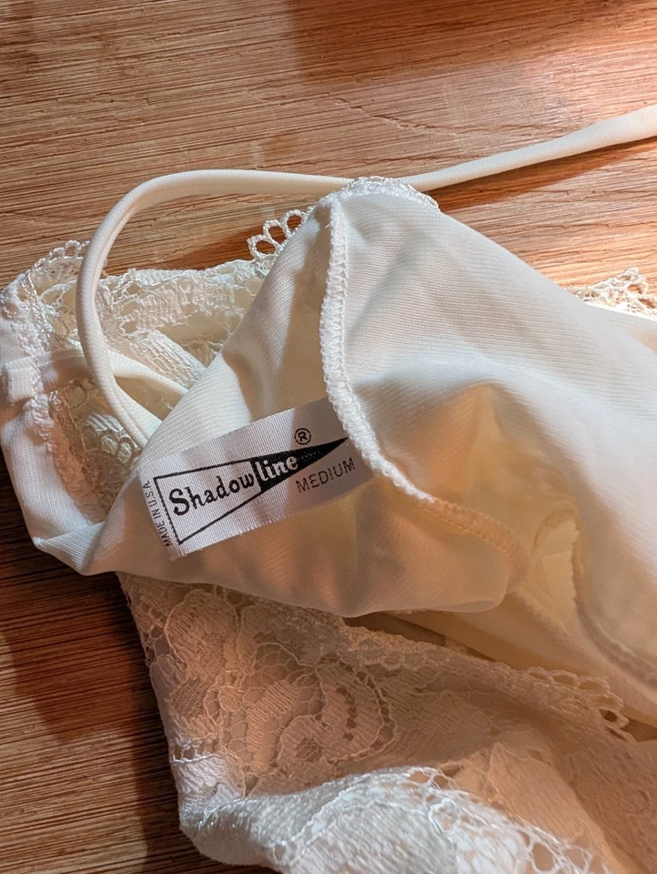 Vintage Cottage Core Slip M Full Length Nightgown Ivory Lace ShadowLine Soft - Image 4 of 4