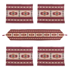 Canyon Sky 5-Piece Sedona Tapestry Placemat and Table Runner Set in Burgundy