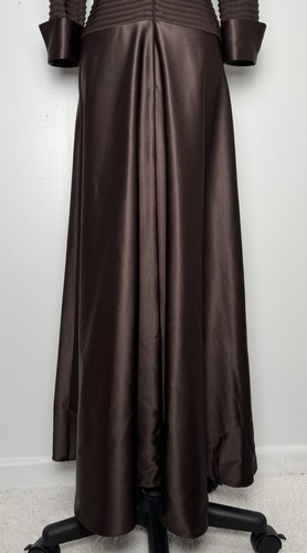 JS Collections 6P Brown Formal Gown Dropped Waist Ribbed Cuffed Full Skirt - Picture 9 of 14