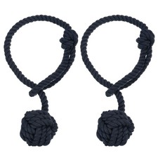 2Pcs Curtain Tieback Rope with Single Ball for Indoor/Outdoor Curtain Navy Blue