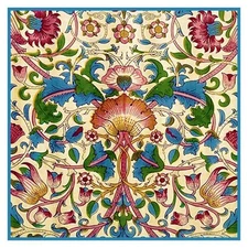 Wm Morris Blue Pink Lodden Design Flower Counted Cross Stitch Chart Pattern