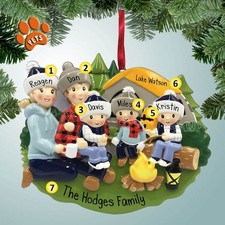Camping Scene Family - Family of 5 - Personalized Christmas Ornament