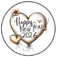 HAPPY NEW YEAR WHIMSICAL HEART 2026 ENVELOPE SEALS LABELS STICKERS PARTY FAVORS