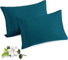 2 Pack Microfiber Pillowcases Standard Size Teal Bed Pillow Cases with Envelope