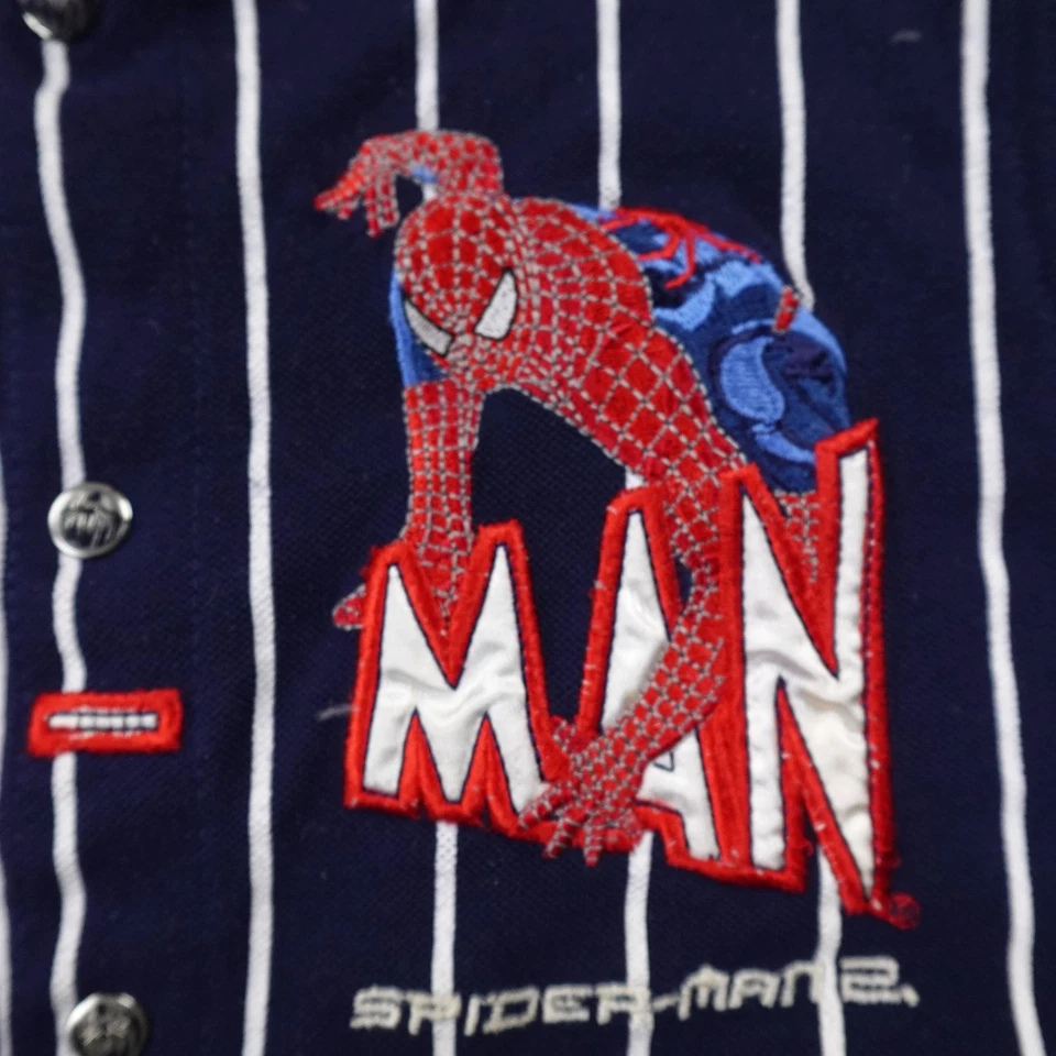 VTG Spiderman Shirt Boys 7 Blue Striped Baseball Jersey Vest Marvel Movie Y2K - Image 3 of 4