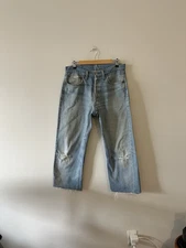 Vintage 70s Levis 501 Selvedge Redline Damage Repair Jeans Button #555 34