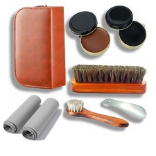 shoe care kit horsehair brush,long-handled round brush,white black polish,p...