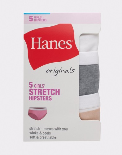 Hanes Tween Hipster Underwear 5-Pack Originals Girls Basic Wick Assorted sz 6-16 - Picture 2 of 4
