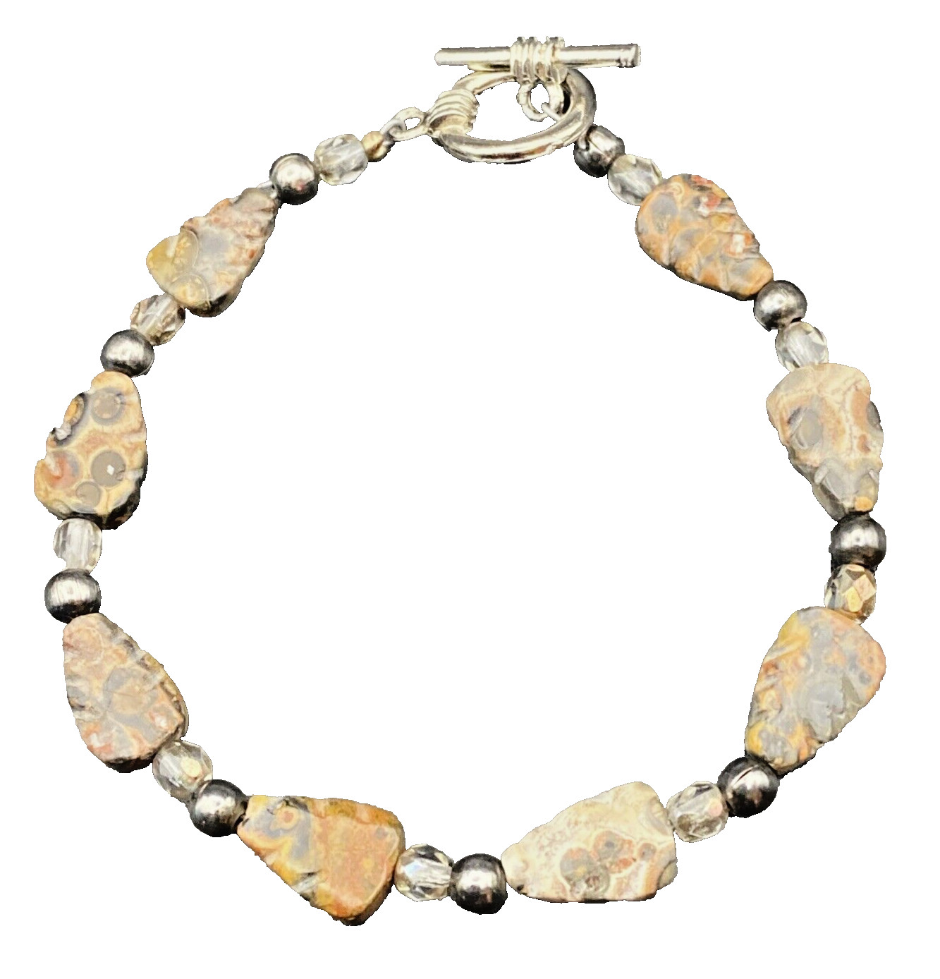 Bumblebee Jasper Bracelet Arrowhead Leaf Silver T… - image 1