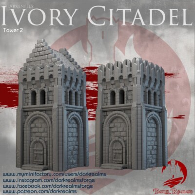 Arkenfel Ivory Citadel Tower 2 Fantasy Tabletop Gelände, Wargaming 10mm