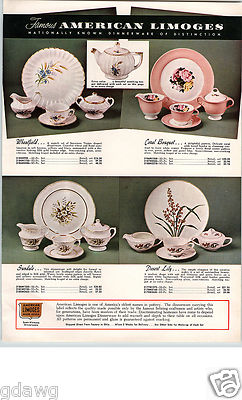 1955 PAPER AD American Limoges China Plates Dinnerware Ovington Fifth Avenue