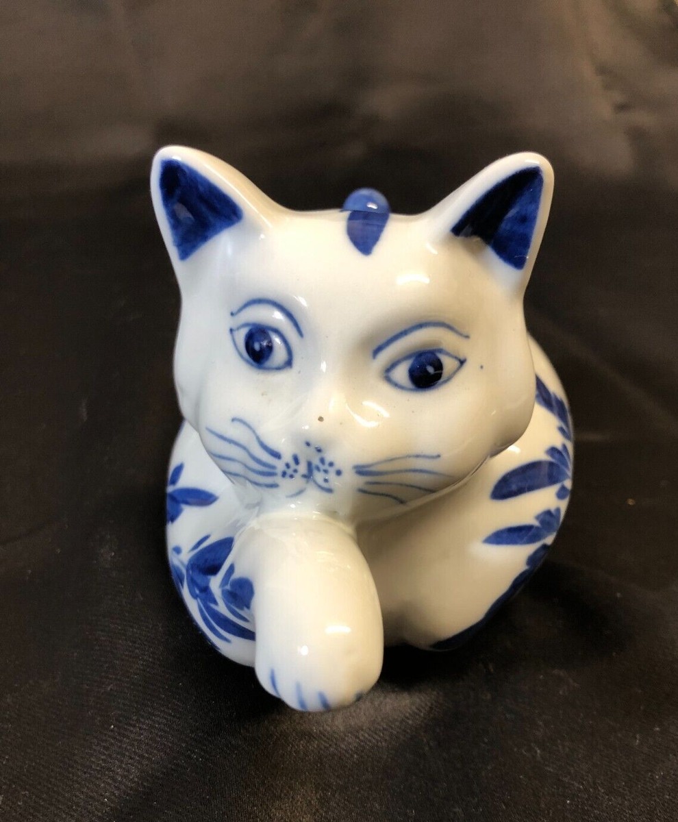 Seymour Mann China Blue Fine Porcelain Cat Tea Pot Vintage