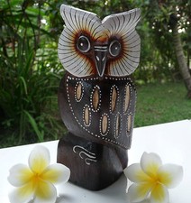 Statue CHOUETTE en bois sculpté et peint à la main Bali décoration maison statue 12 cm