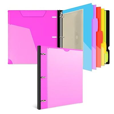 Telescoping Project Organizer Binder,13 Pocket 3-Ring Folder Binder with Pink
