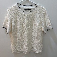 Lauren Ralph Lauren Women's Sz. Medium Winter Cream Lace Short Sleeve Blouse