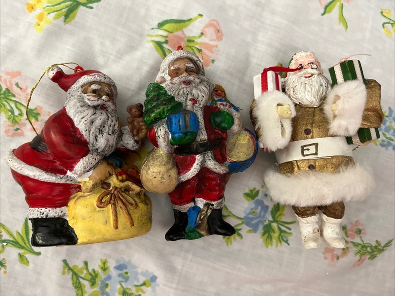 Lot of 3 Vintage Hard Plastic Santa Ornaments