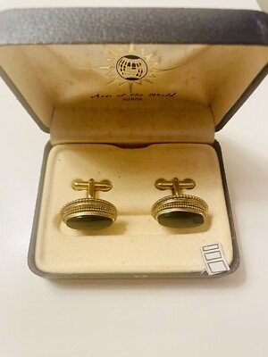 Swank Onyx  Cufflinks Gold Tone Vintage  Original 1960-70 New in Box