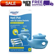 Equate Neti Pot with 50 Saline Packets Nasal Wash System for Sinus Congestion