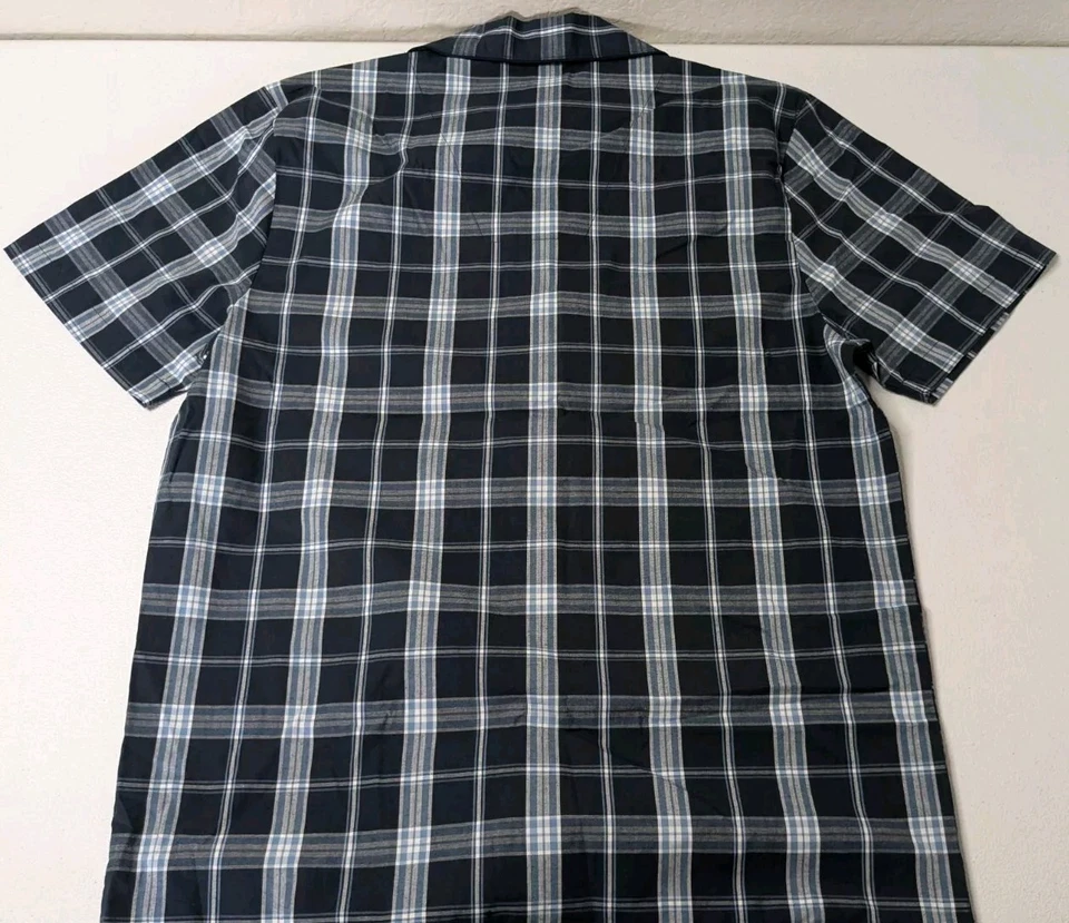 Stafford Pajama Shirt Men's S Navy Blue Plaid Short Sleeve Shirt Only - Image 2 of 4