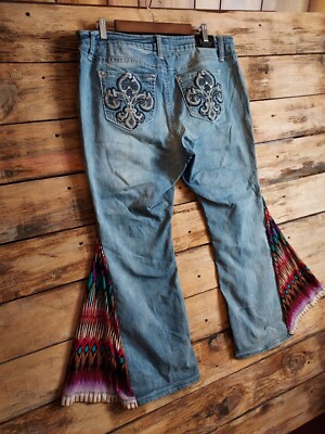 Womens Flare Leg Denim Jeans 18W Hippie Flare Stretch Love Indigo Premium Disco