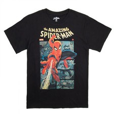 Spider-Man Swinging Through The Comic Panels T-Shirt Black