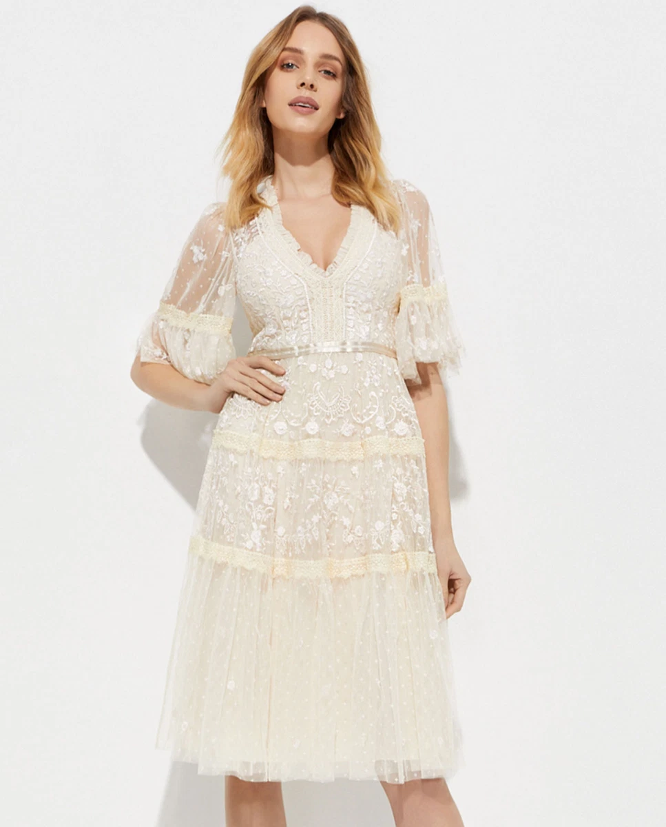 New Needle&Thread LOTTIE MIDI DRESS in champagne Size UK6 US2 | eBay