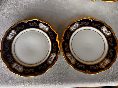 Reichenbach china kobalt blue & gold painted flowers Bread plate 8159K 2 PLates