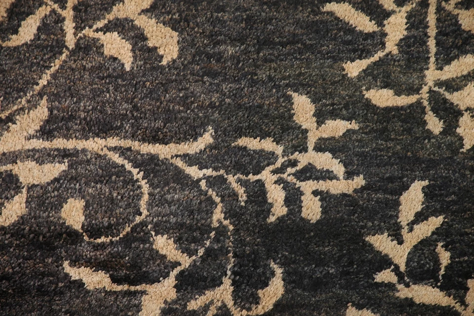 Alfombra oriental marroquí negra/beige con estampado natural alfombra de yute anudada a mano de 5'x7' Foto 4 de 4