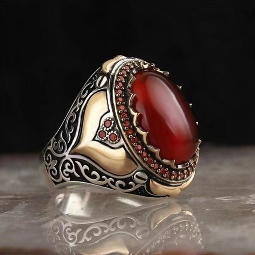 Anello Da Uomo In Acciaio Inossidabile Con Pietra Di Onice E Zaffiro ☆ - Picture 12 of 44