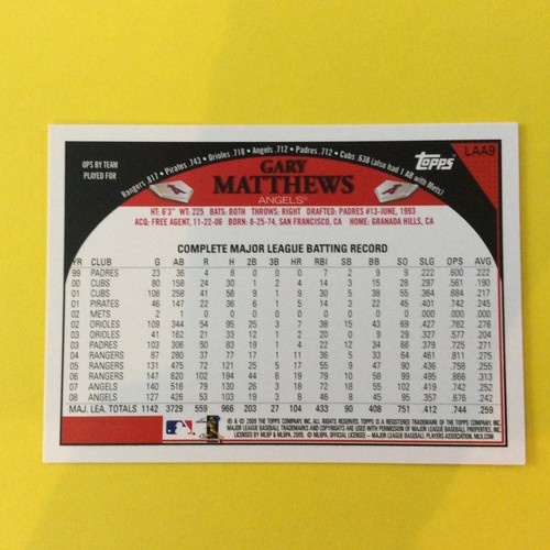 2009 Los Angeles Angels LAA9 Gary Matthews - Bild 2 von 2