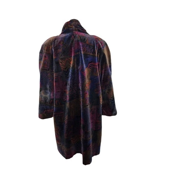 Vtg 80s De Ball Velvet Portrait multicolor abstract swing open front coat 12 - Image 2 of 4