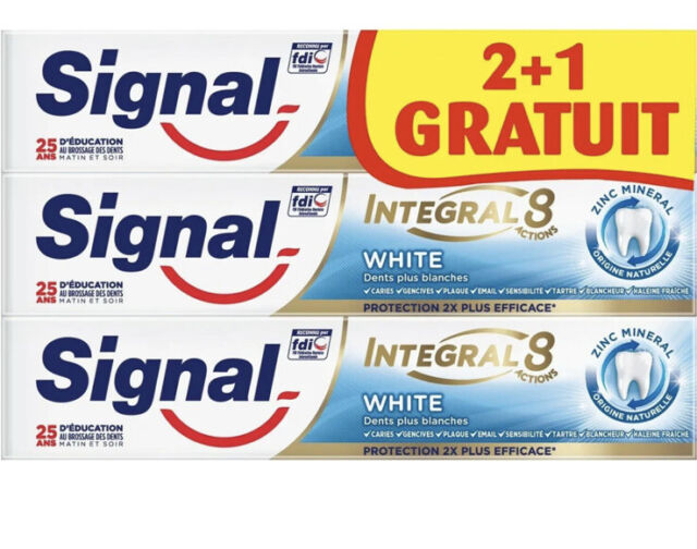 Lot de 3 dentifrices SIGNAL Intégral 8 white : Protection 2x plus efficace