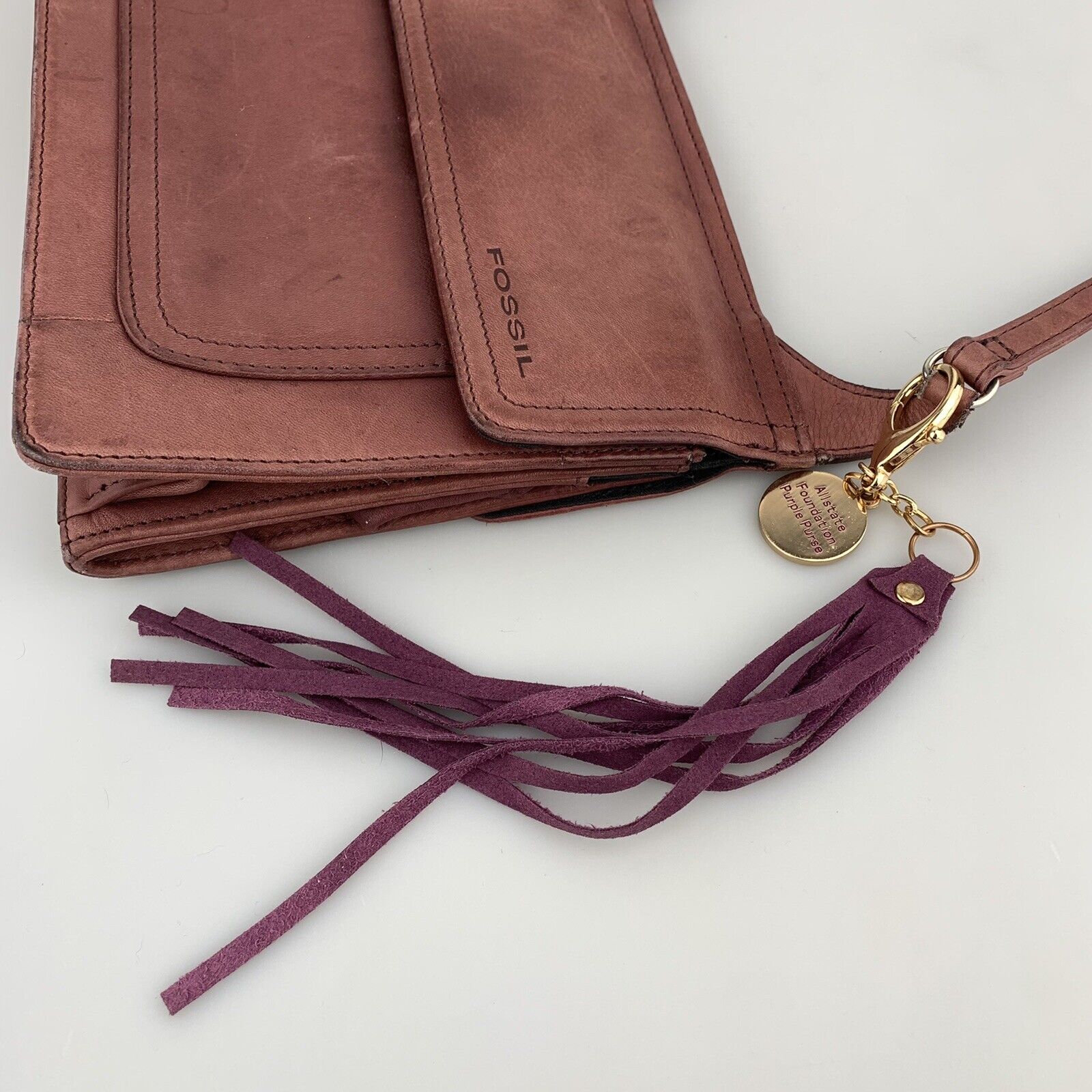 Vintage Fossil Crossbody Purse Leather Saddle Bag Wallet Organizer Purple  Purse