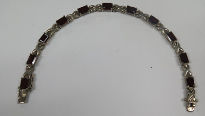   Sterling Silver Maroon Burgundy Gemstone Bracelet Signed ADI 925 THAI  8''