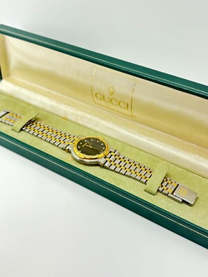 Exc+5 w/Box ] GUCCI 9000M Black Dial 11P Diamond 3 ATM Men Watch