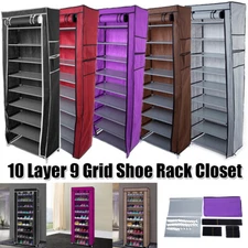 10-Tier 9 Lattices Shoe Rack Storage Cabinet Tower with Non-Woven Fabric Cover