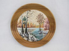 Round Framed Birch Bark Painting nature Landscape 9.75"