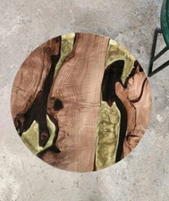 Round Yellow Epoxy Wood Table Handmade – Unique Resin Furniture for Home Decor