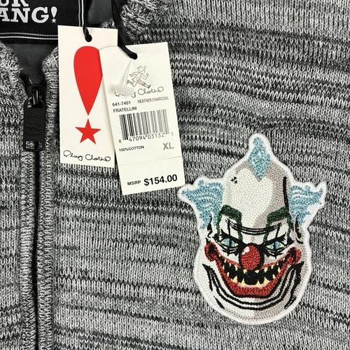 Play Cloths Fratellini Clown Knit Bomber Jacket XL Heather Charcoal 100% Cotton image 7